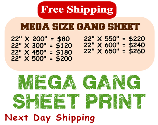 Mega Bulk Gang Sheet, Gang Sheet Print, Same Day Service, Dtf Transfers ,Ready To Press,Ready To Print,Direct To Film,Bulk Printing